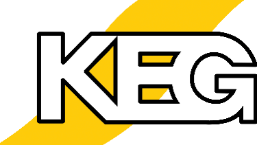 Logo der KEG mit gelb-weißem Design, schlicht