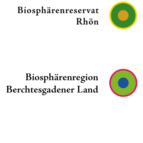 2 Logos: Biosphärenreservat Röhn, Biosphärenregion Berchtesgardener Land