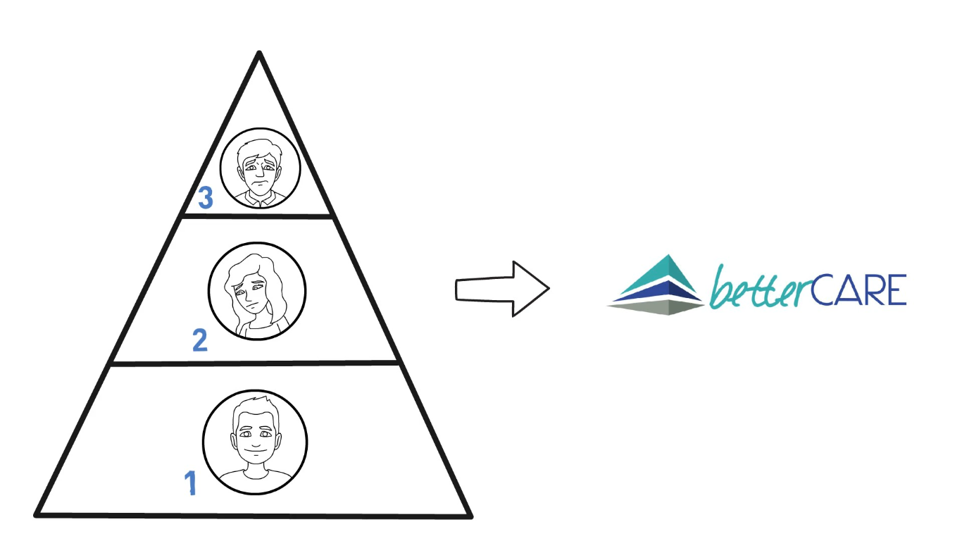 Pyramide, die gestuftes Vorgehen des Projekts Better Care zeigt