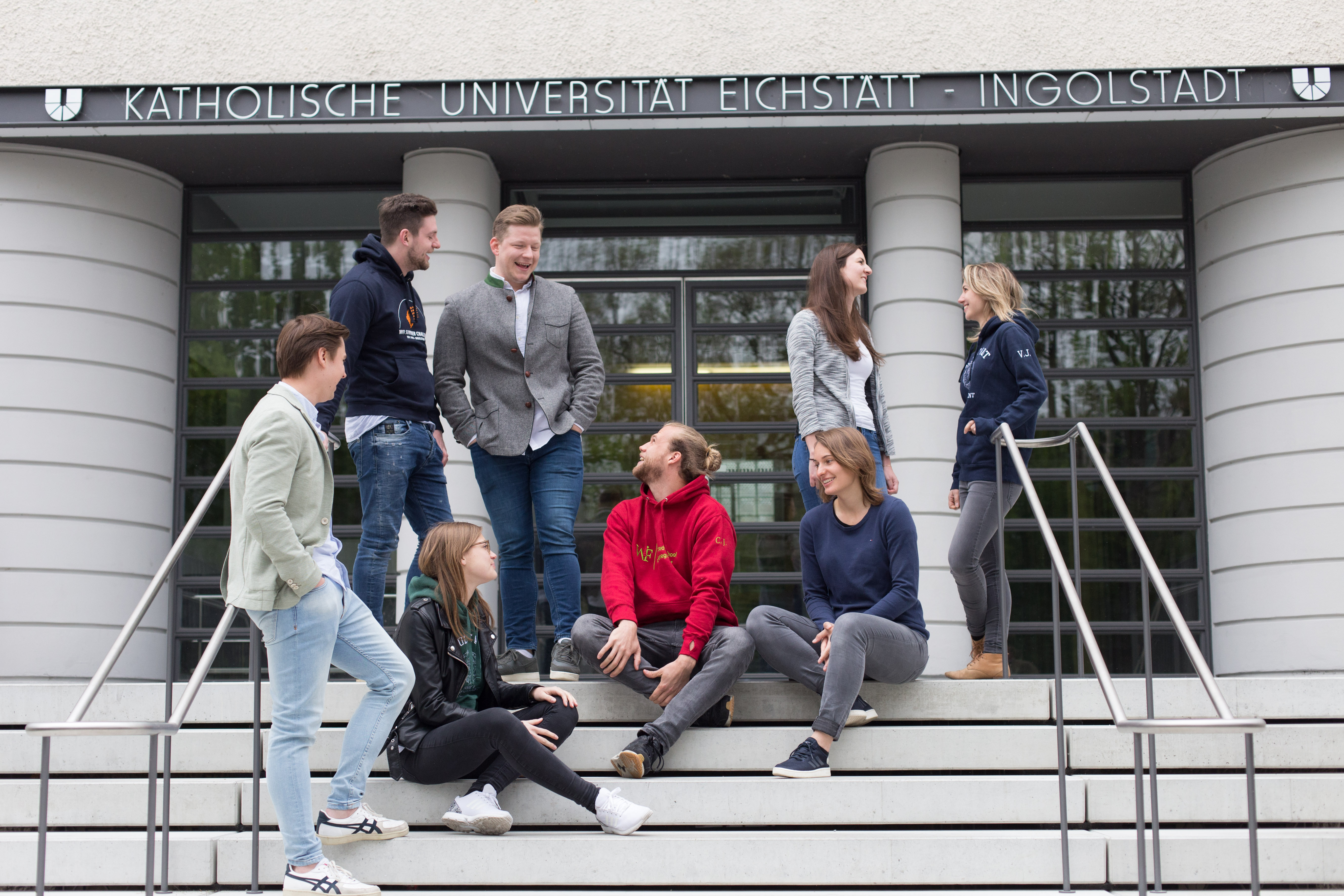 Entrance to WFI, students sitting on the steps
