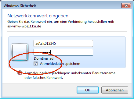 Eingabefenster für Kennung und Passwort