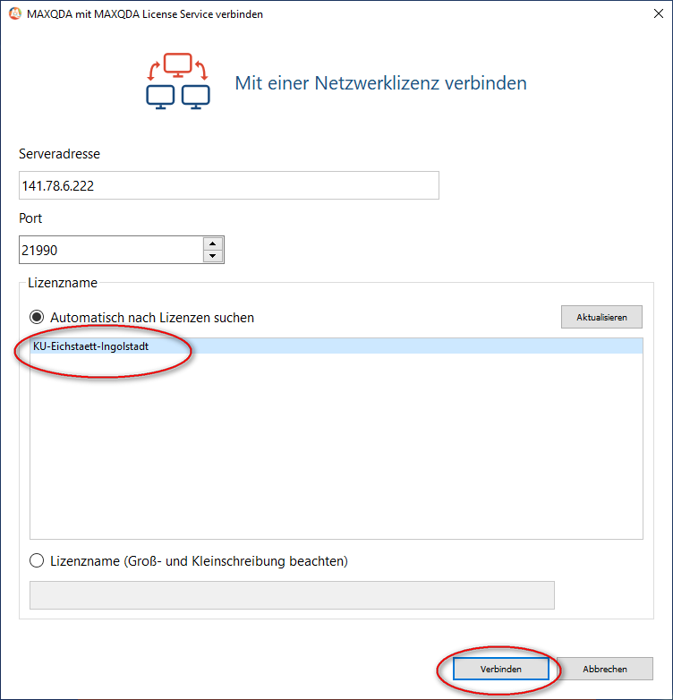 MAXQDA-Installation: Auswahl der spezifischen Lizenz