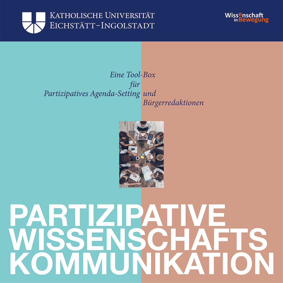 Das Bild zeigt das Cover einer Broschüre mit dem Titel "Partizipative Wissenschaftskommunikation"