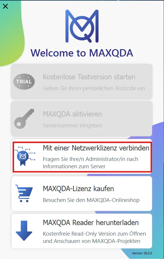 Lizensierung MAXQDA wählen