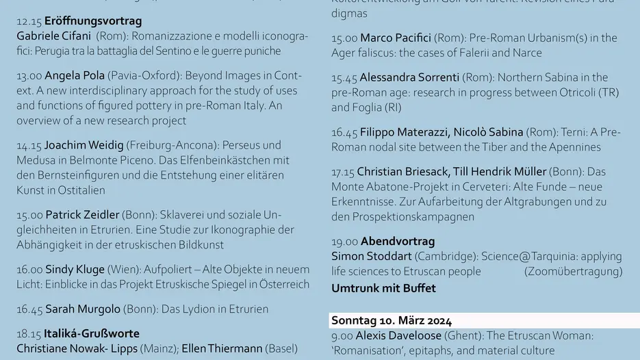 Aktuelle Forschungen zur Archäologie des vorrömischen Italien, 8. bis 10. 3. 2024, KU