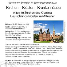 Einladung des Lehrstuhls für Mittlere und Neue Kirchengeschichte zu einer Expedition nach Norddeutschland im September 2022.