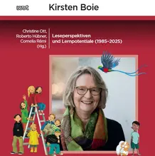 Cover des Sammelbandes "Kirsten Boie". Zu sehen ist ein Porträt der Autorin, umgeben von Darstellungen einiger ihrer bekanntesten Figuren.
