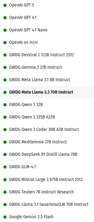 Liste der aktuell in Version 2.3.2 verf&uuml;gbaren LLMs