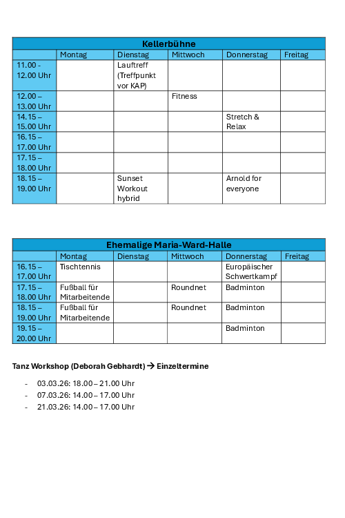 &Uuml;bersicht vorlesungsfreie Zeit