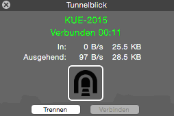 Screenshot des Tunnelblick Verbindungsfenster (Status: Verbunden)