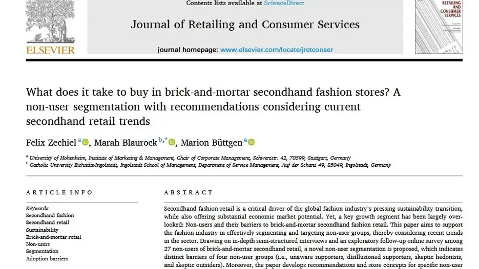 Publication: What does it take to buy in brick-and-mortar secondhand fashion stores? A non-user segmentation with recommendations considering current secondhand retail trends