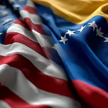 Fahnen von den USA und Venezuela