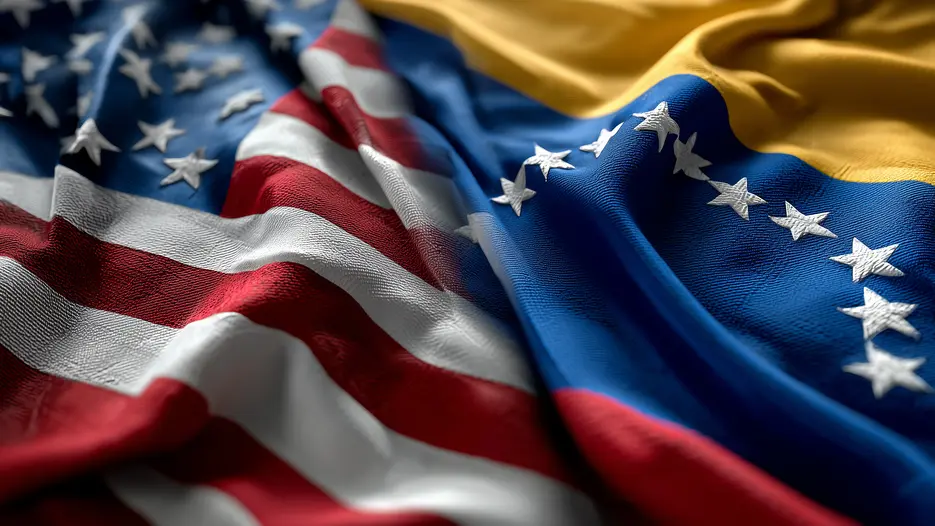 Fahnen von den USA und Venezuela
