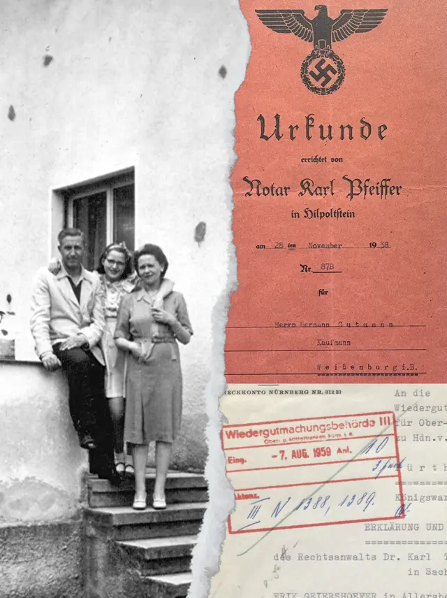 Collage aus einem Foto der Familie und Dokumenten