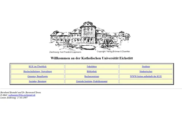 Früher Webauftritt der KU im Jahr 1997