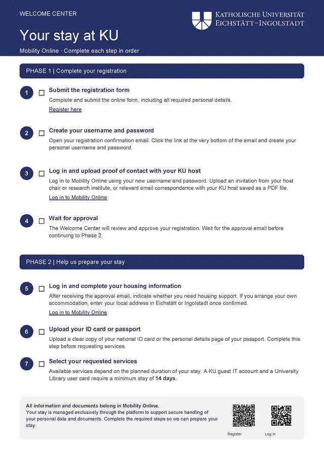 KU Welcome Center Checkliste