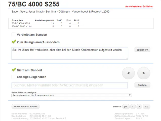 Universitätsbibliothek Eichstätt-Ingolstadt: Revisionstool - Oberfläche für Bestandsrevisionen
