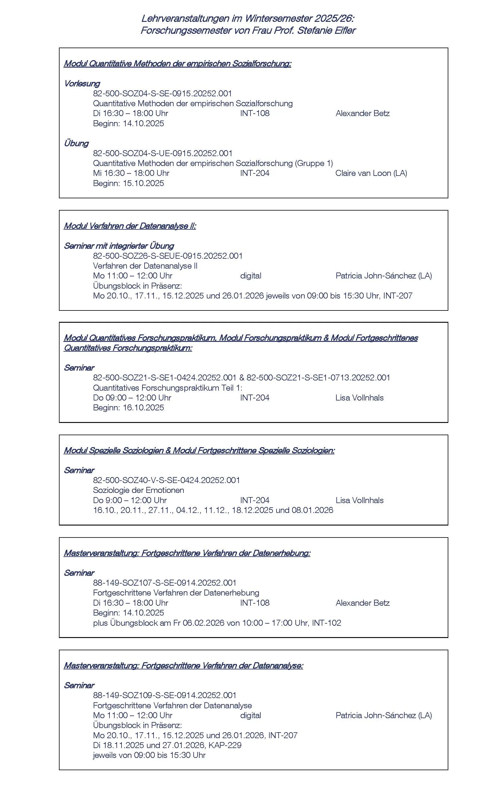 Lehrveranstaltungen SoSe 2025