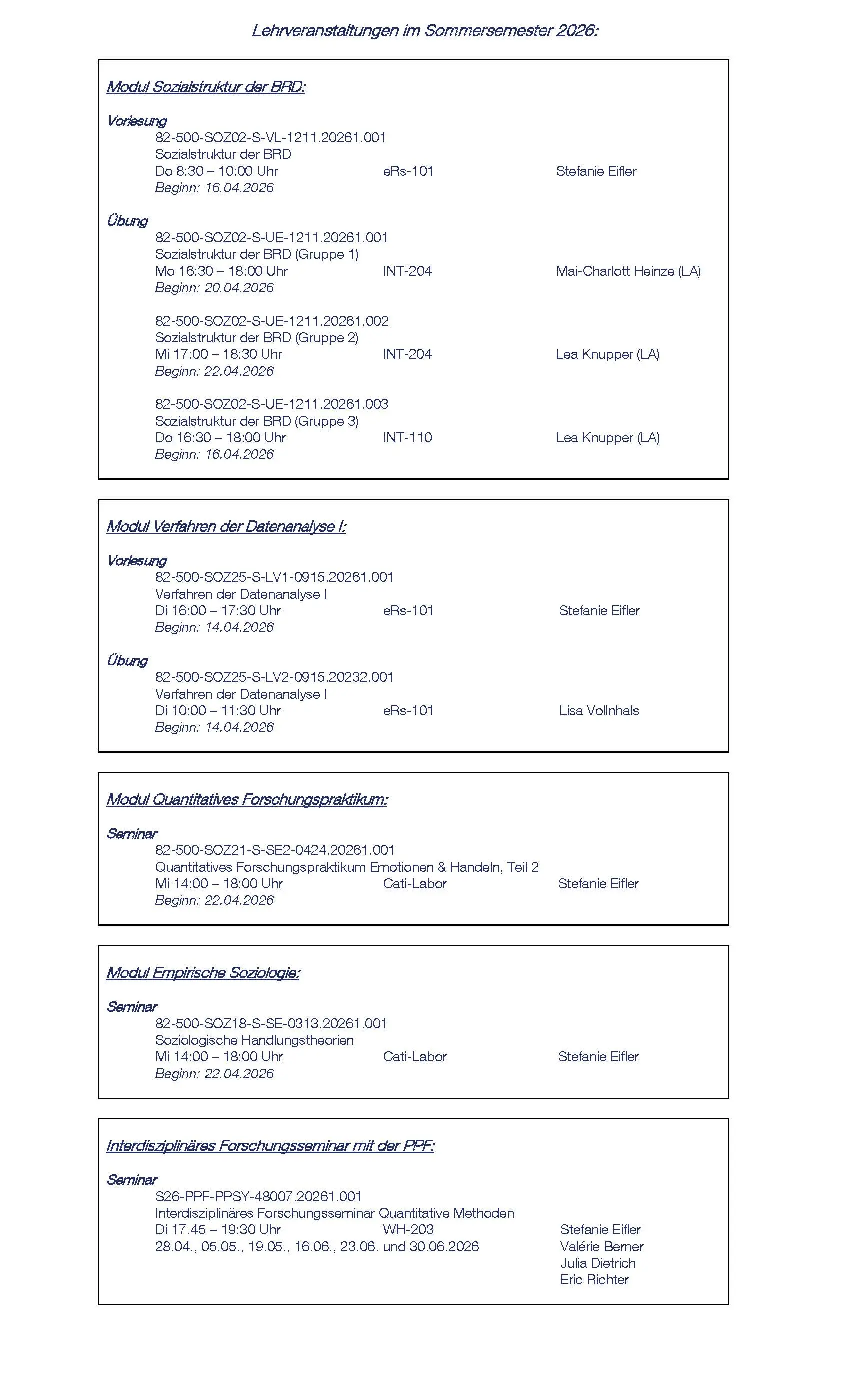 Lehrveranstaltungen SoSe 2025