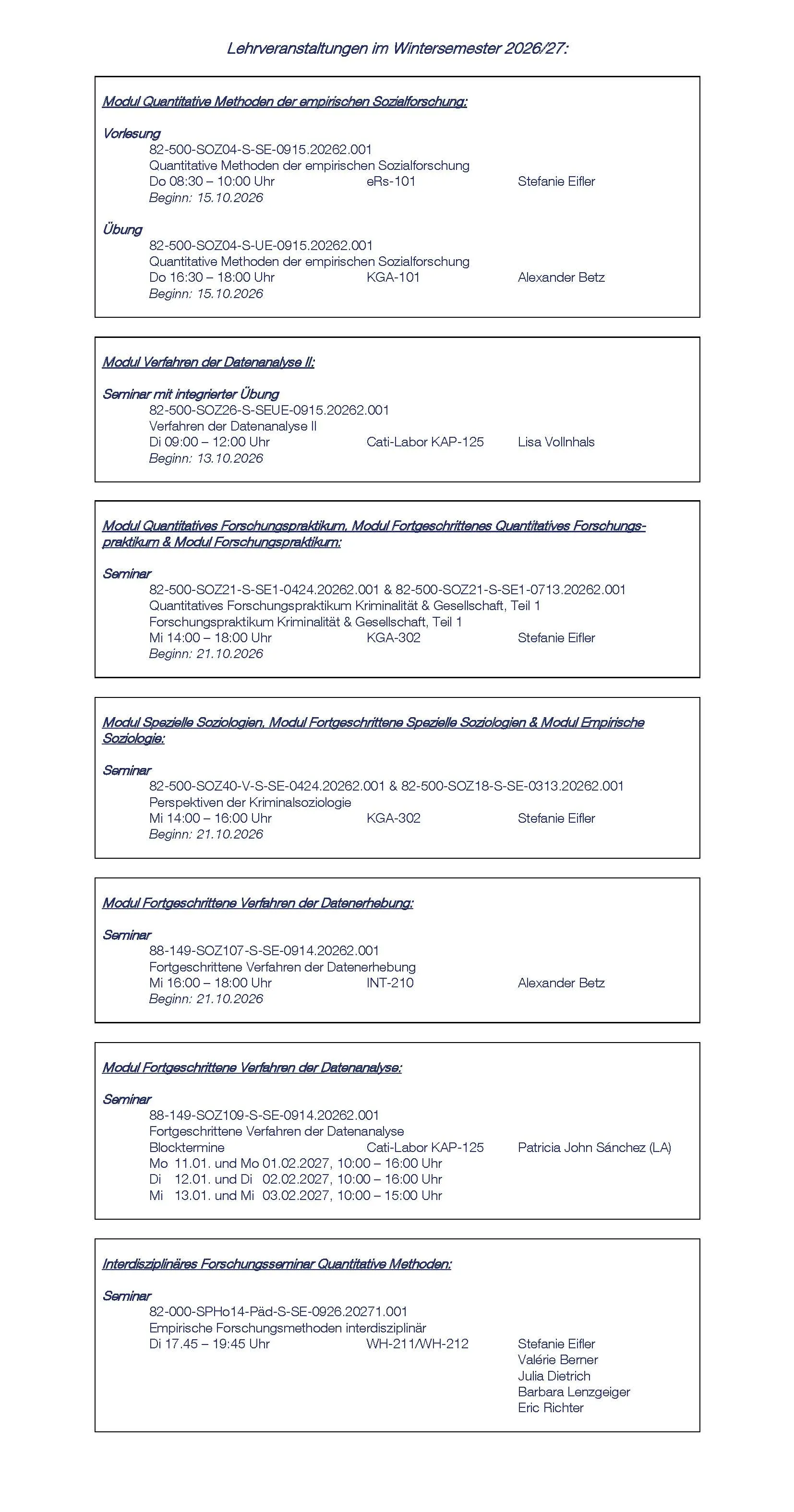 Lehrveranstaltungen SoSe 2025