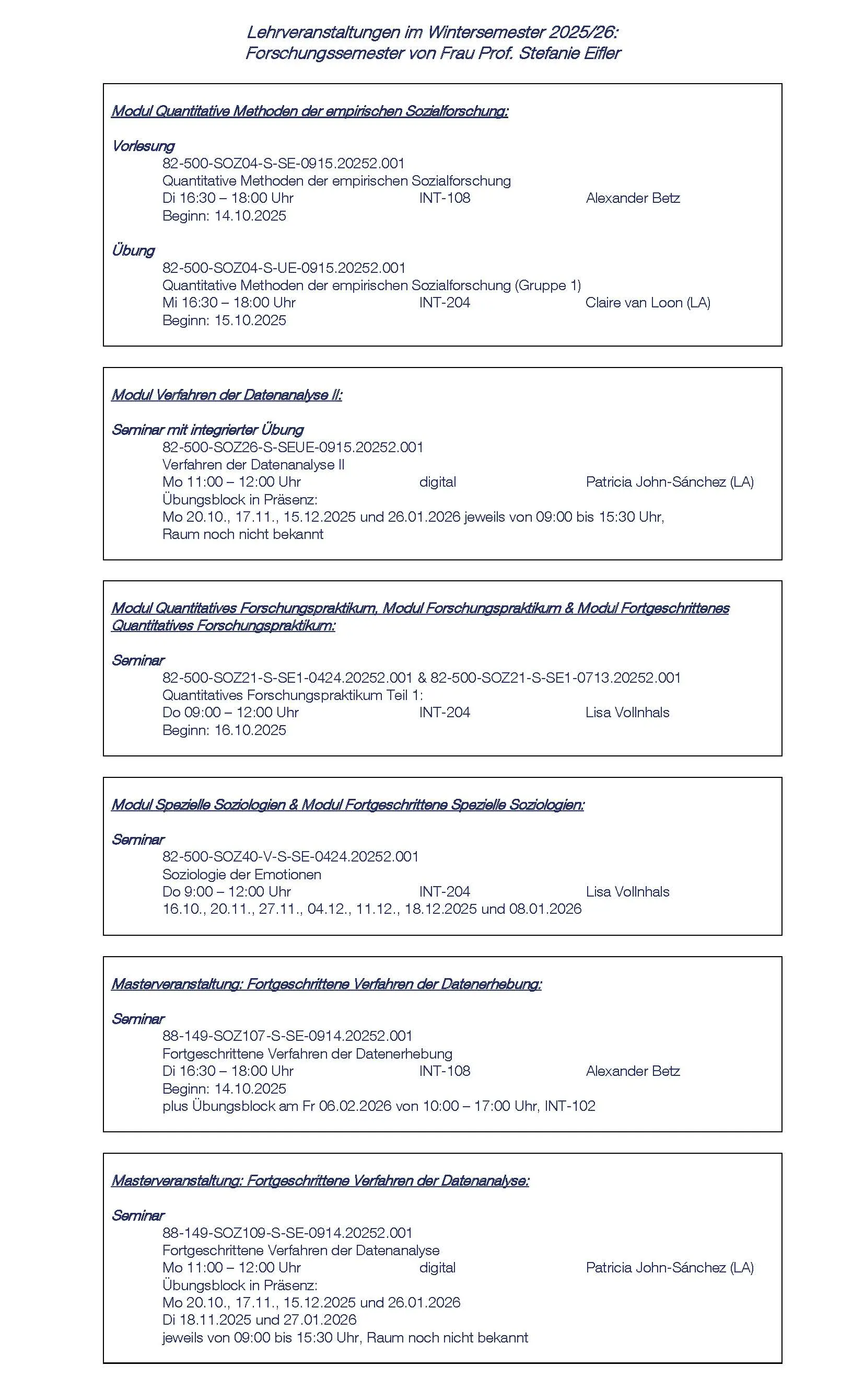 Lehrveranstaltungen SoSe 2025