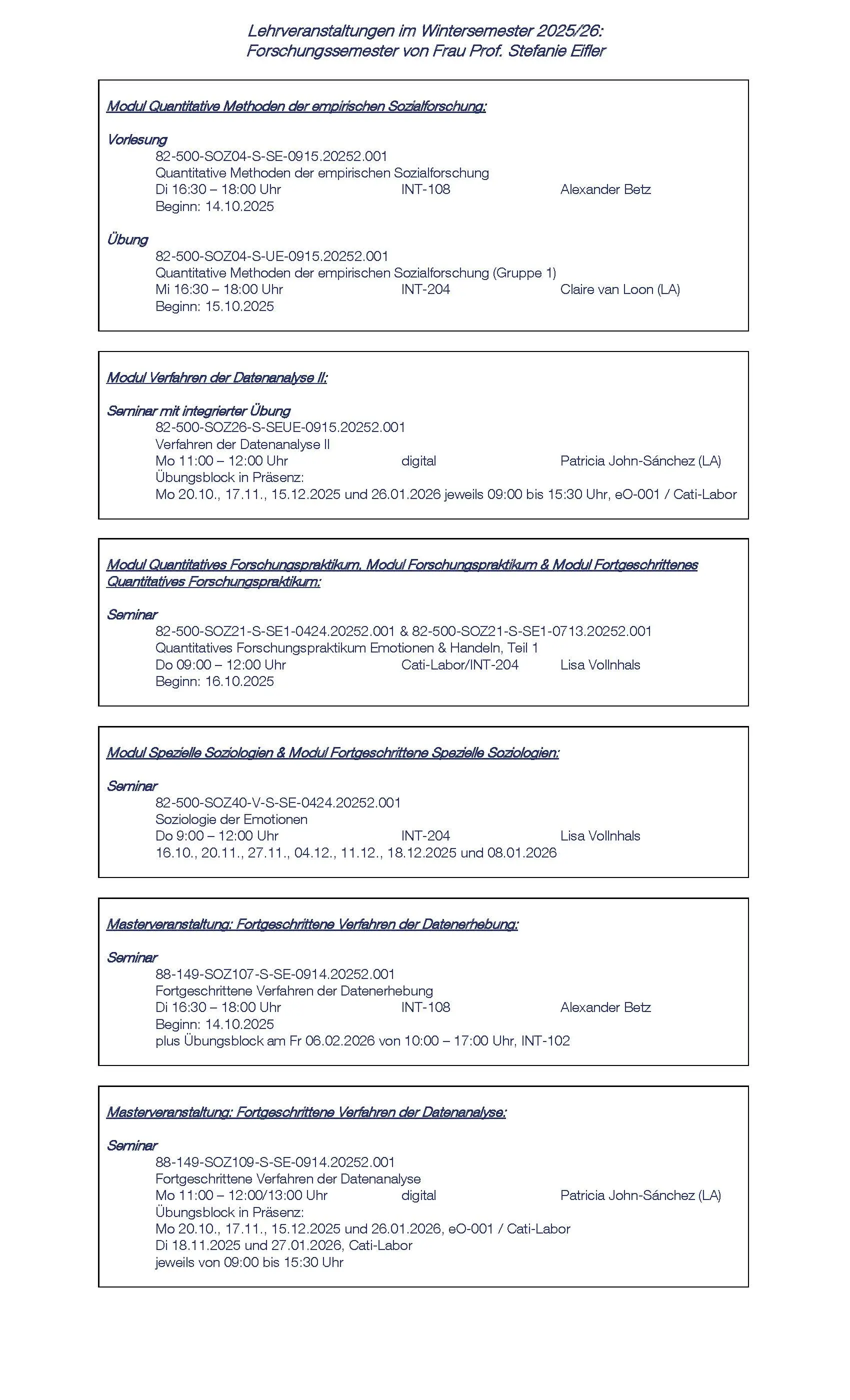 Lehrveranstaltungen SoSe 2025