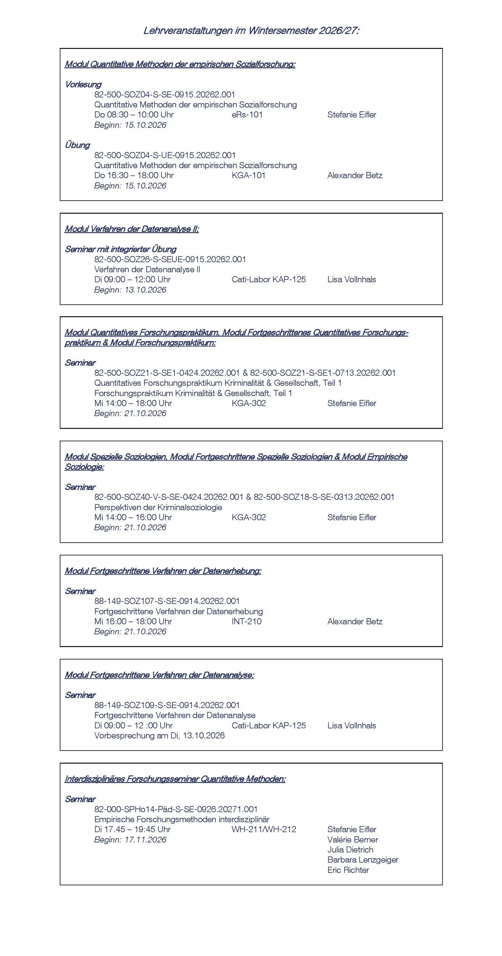 Lehrveranstaltungen SoSe 2025