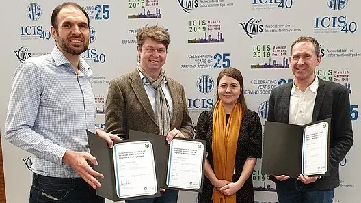 f.l.t.r.: Prof. Dr. Alexander Trautrims (University Nottingham); Alexander Hübner (TU München ); Frau Sallie Gregson (Verlag Emerald), Prof. Dr. Heinrich Kuhn (KU Eichstätt-Ingolstadt)