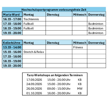 Programm vorlesungsfreie Zeit