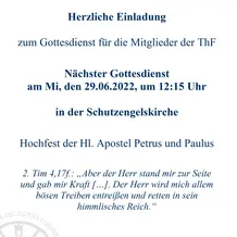Einladung zum Gottesdienst für die Mitglieder der THF.