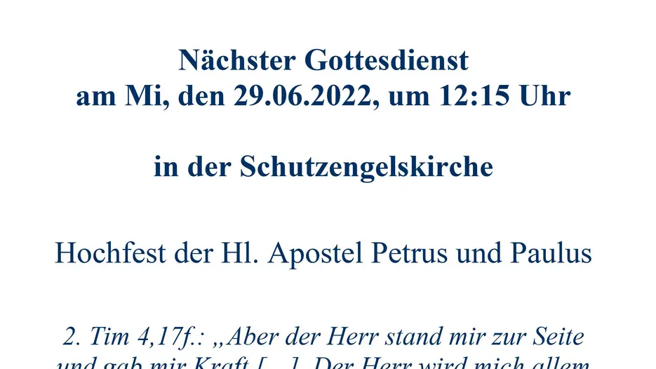 Einladung zum Gottesdienst für die Mitglieder der THF.