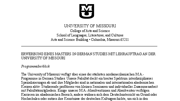 Ausschreibung der Univ. of Missouri