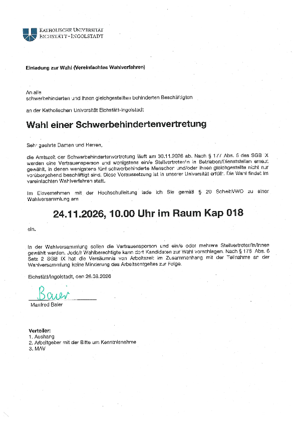 Schreiben zur Wahl einer Schwerbehindertenvertretung 2026