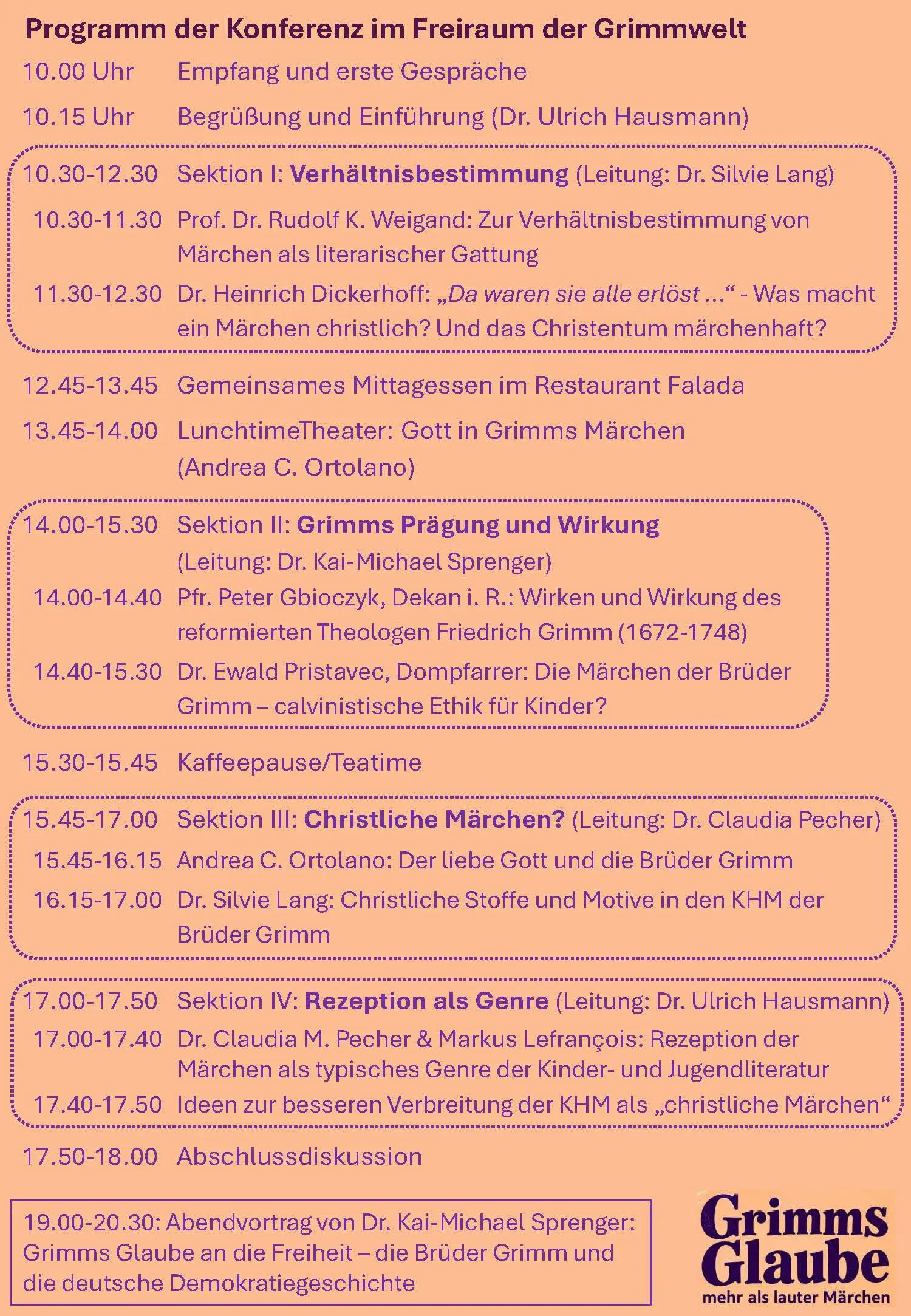 Programm der Konferenz Grimms Glaube