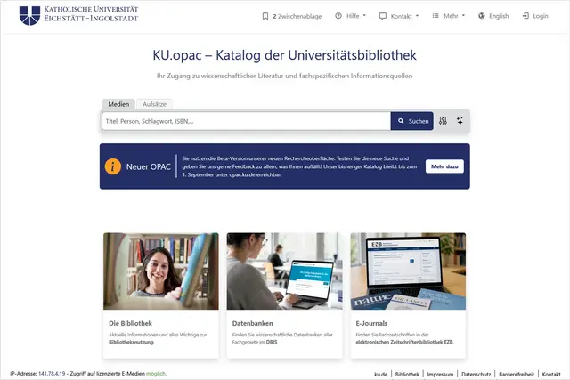 Screenshot vom neuen OPAC (Beta-Version)