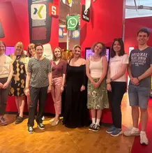Exkursionsteilnehmende in der Ausstellung des Museums f&uuml;r Kommunikation