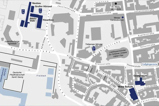Lageplan der Gebäude in Ingolstadt