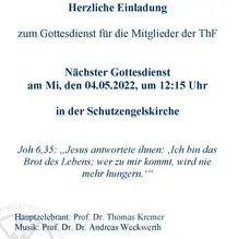 Einladung zum Gottesdienst für Mitglieder der ThF.