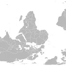 Weltkarte mit politischen Grenzen, Süd-Nord ausgerichtet.