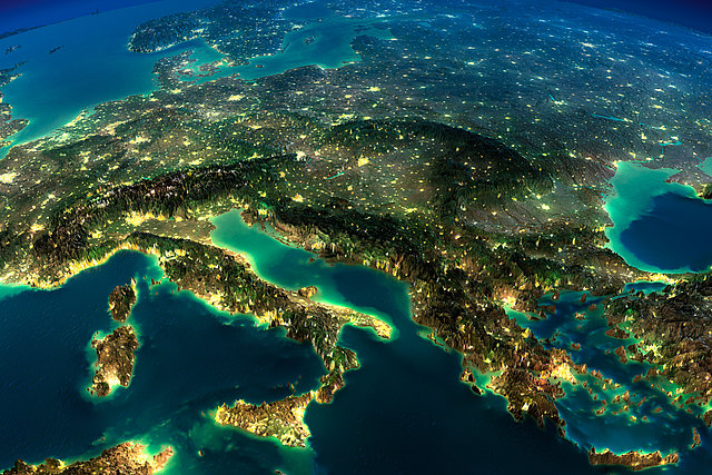 Night Earth. A piece of Europe - Italy and Greece