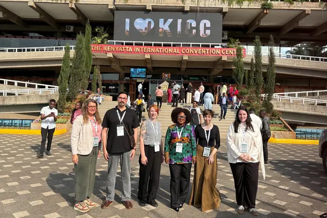 Dr. Monika Pfaller-Rott and her tour group in front of the convention center in Nairobi
