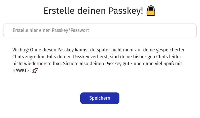 HAWKI2 - Eingabemaske zum Erstellen des Passkeys