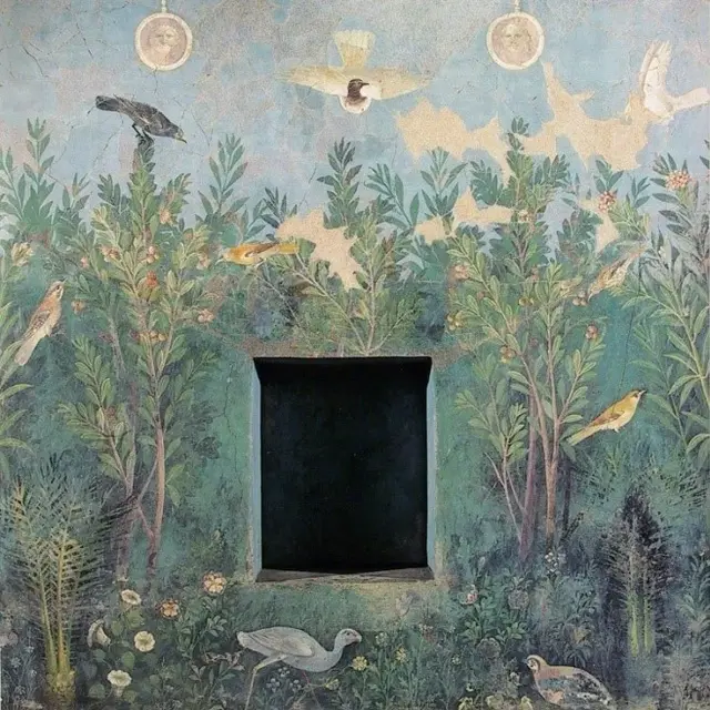Gemalte Gartenszenerie im Haus des Obstgartens in Pompeji