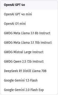 HAWKI2 LLM-Liste