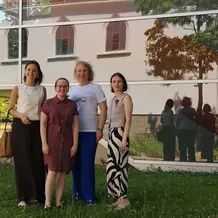 Die Lehrtandem-Gruppe (von links nach rechts): Daria Bukreieva (Dnipro University of Technology), Kerstin Haag (KU), Olena Horiacha (Dnipro University of Technology), Anastasiia Samoilikova (Sumy State University).