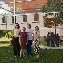Die Lehrtandem-Gruppe (von links nach rechts): Daria Bukreieva (Dnipro University of Technology), Kerstin Haag (KU), Olena Horiacha (Dnipro University of Technology), Anastasiia Samoilikova (Sumy State University).