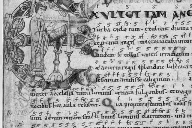 Einzelblatt aus einer liturgischen Handschrift, Jumièges, Ende 11. Jhdt., Paris, Bibliothèque Nationale