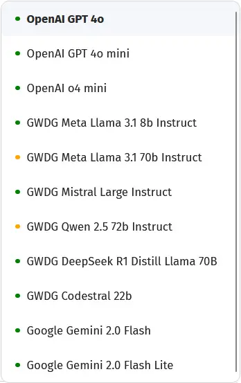 HAWKI 2.0.1 - Liste der LLMs