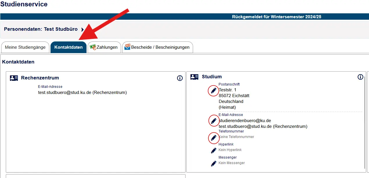 &Auml;ndern Kontaktdaten