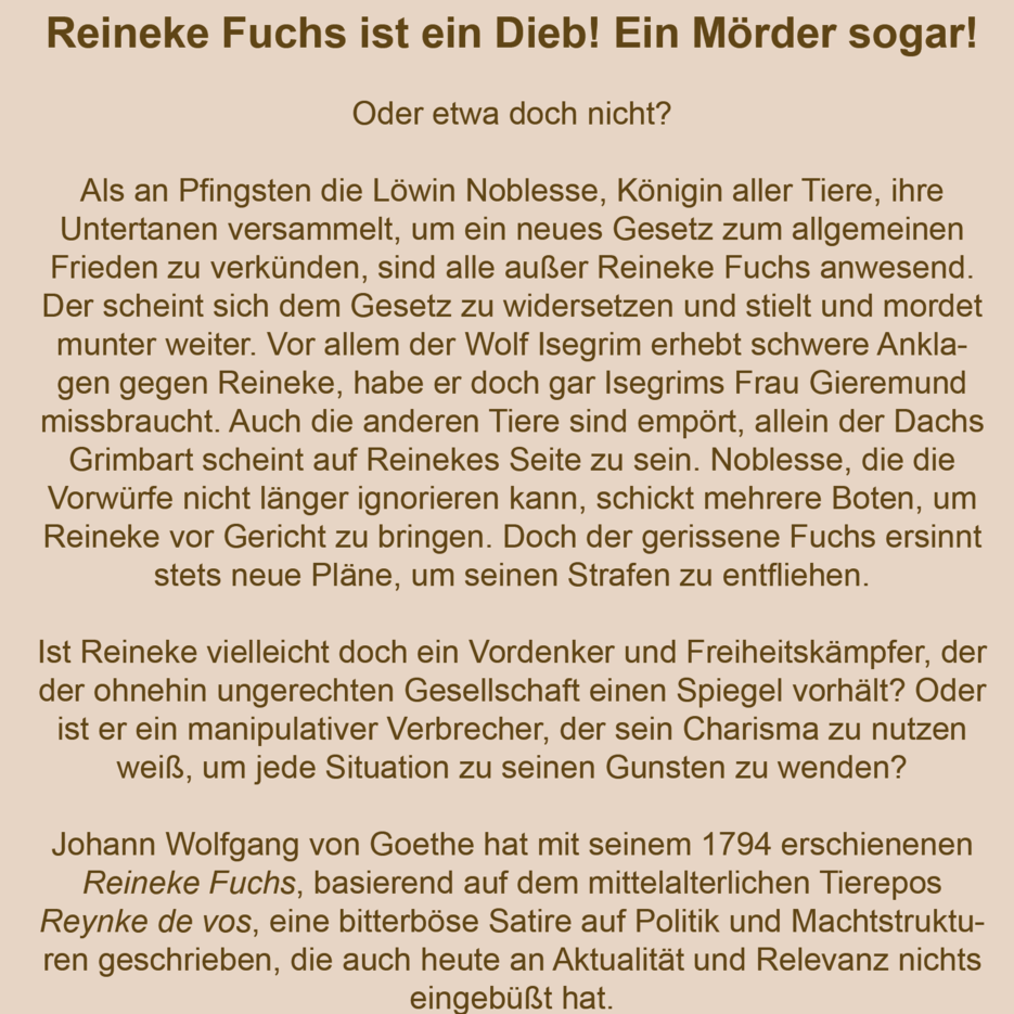 Prgogrammheft Reineke Fuchs, Wanderbühne Juli 2023